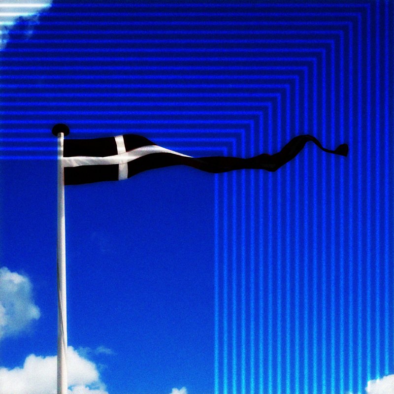 Plan C cover: a Danish pennant on a flagpole against a blue sky with neon lines