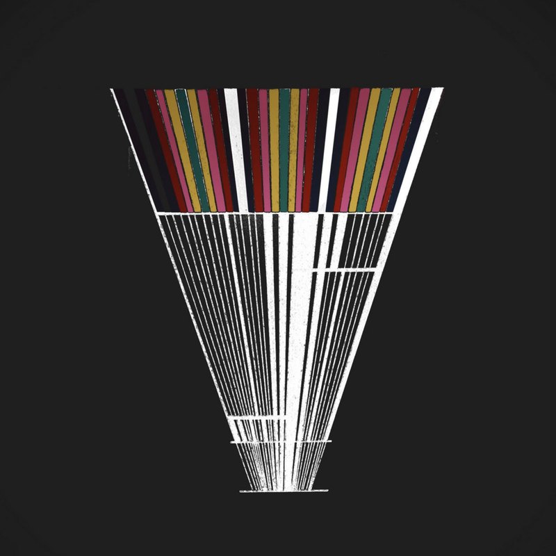 Toro Blanco album cover: a funnel of coloured and white stripes on black