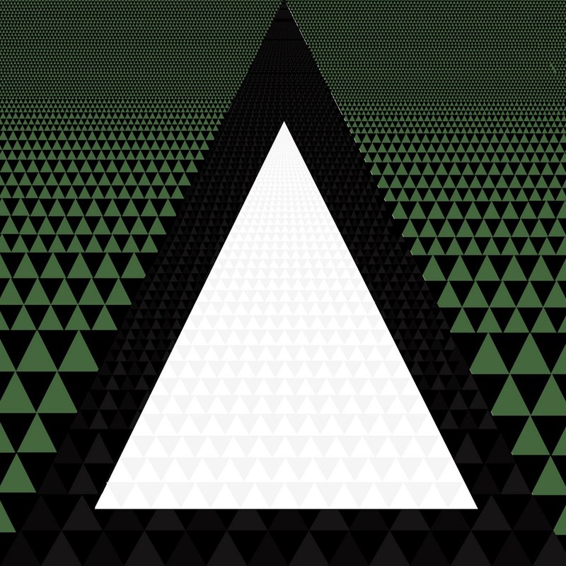 Un dia en la vida de Chulo cover: a white triangle inside a black one, on rows of small green triangles
